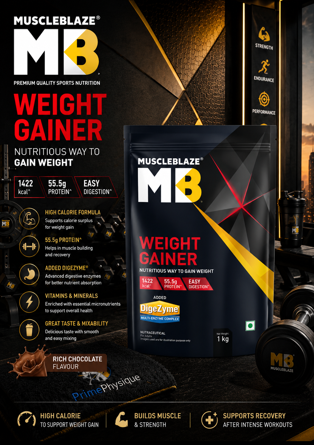 MuscleBlaze Mass Gainer XXL with Added Digezyme I 1kg I Chocolate