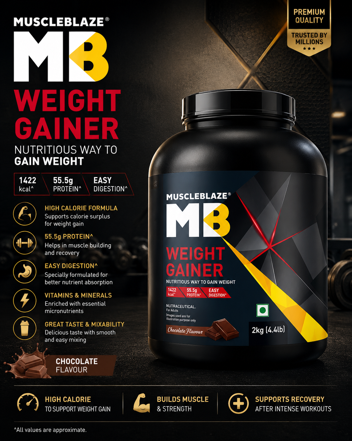 MuscleBlaze Mass Gainer XXL with Added Digezyme I 2kg I Chocolate