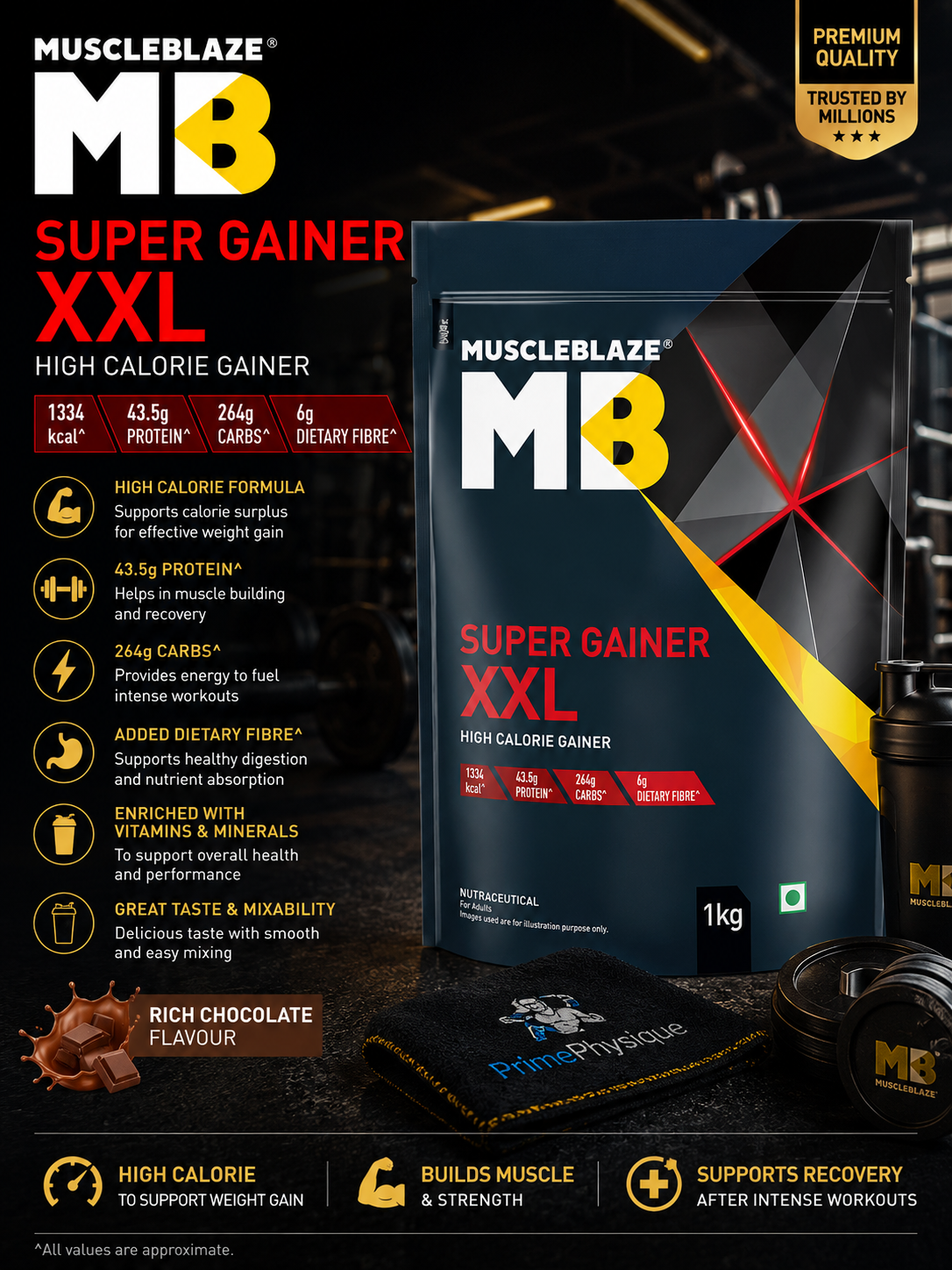 MuscleBlaze Super Gainer XXL Weight Gainer I 1kg I Cookie & Cream