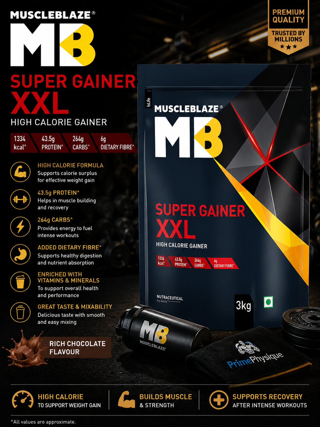 MuscleBlaze Super Gainer XXL Weight Gainer I 3kg I Chcolate