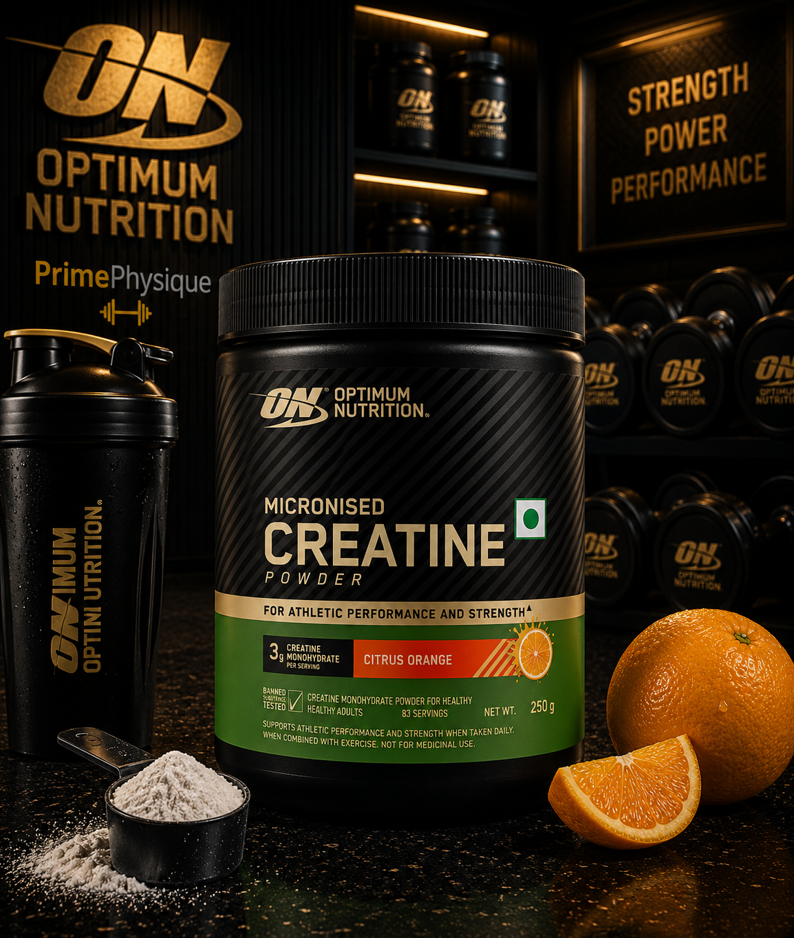 Optimum Nutrition Miconised Creatine Powder I 250g I Citrus Orange