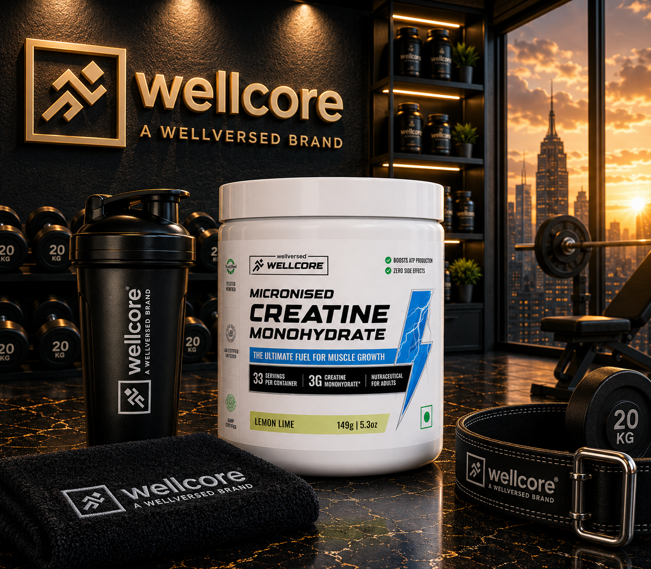 Wellcore Pure Micronised Creatine Monohydrate I 122g I Lemon Lime