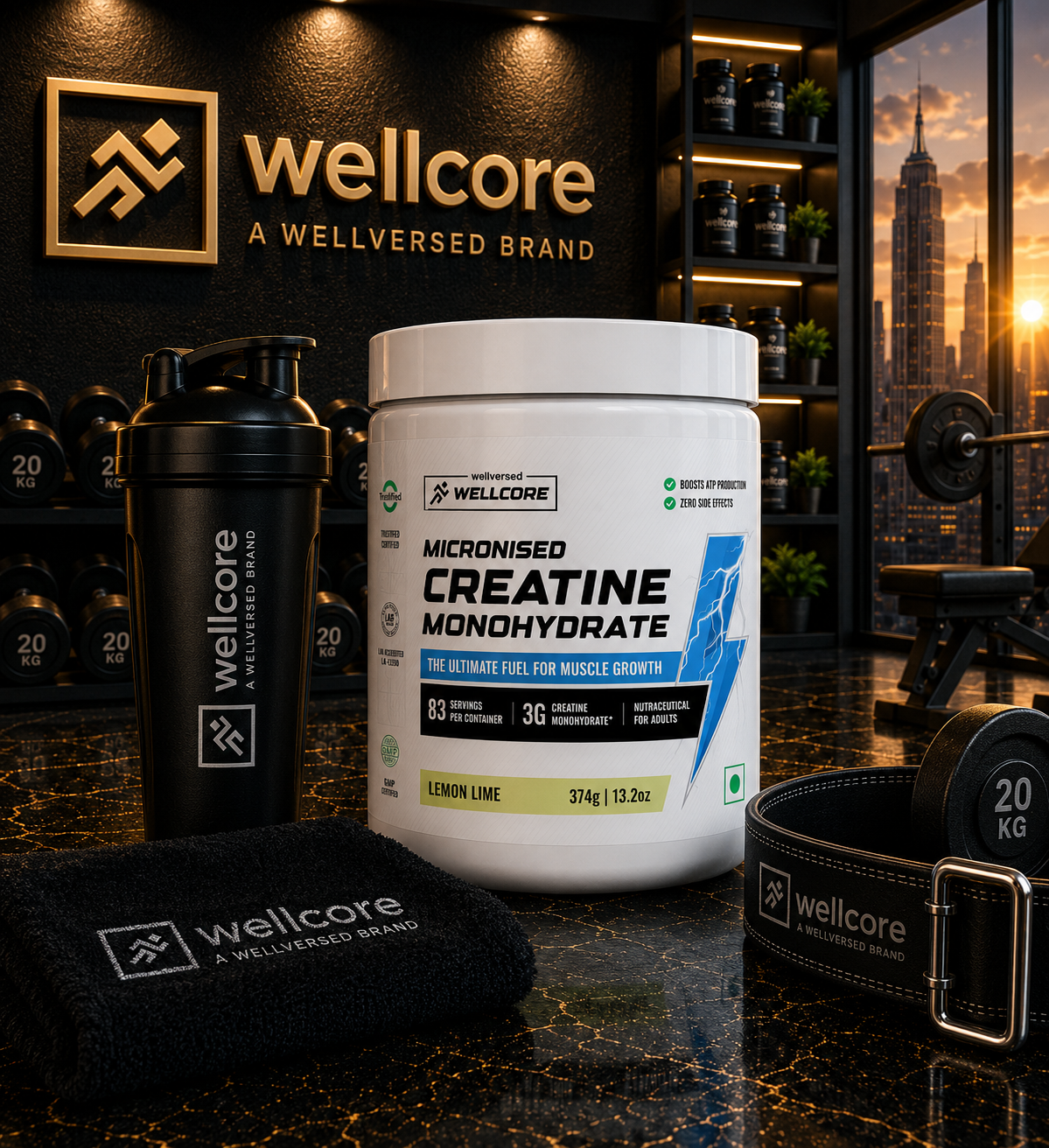 Wellcore Pure Micronised Creatine Monohydrate I 374g I Lemon Lime