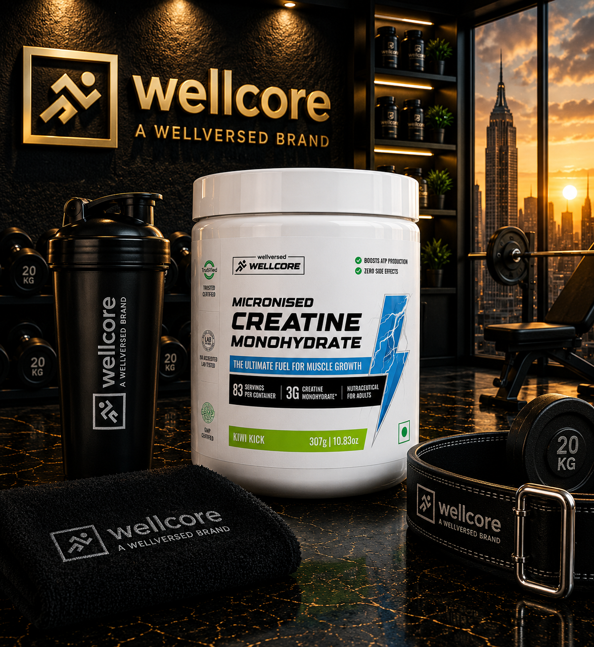 Wellcore Pure Micronised Creatine Monohydrate I 374g I Kiwi Kick