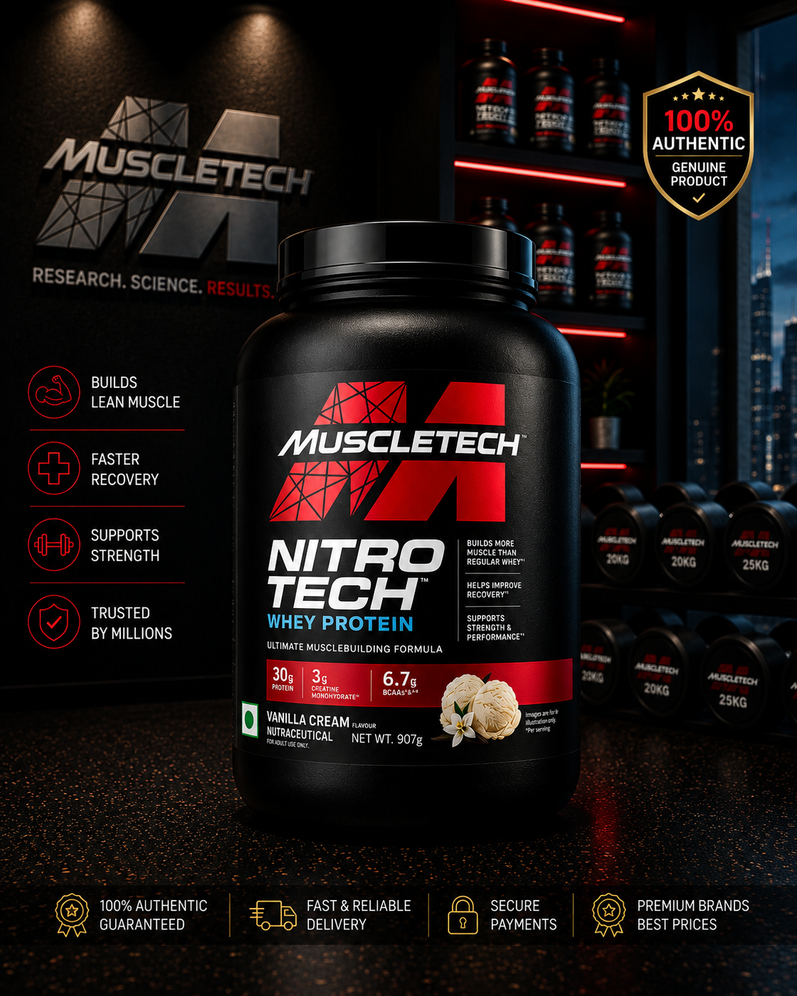 MuscleTech Nitro-Tech Whey Protein I 1.8kg I vanilla Cream