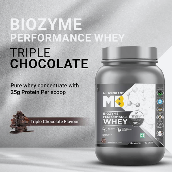 MuscleBlaze Biozyme Performance Whey I 1kg I Triple Chocolate