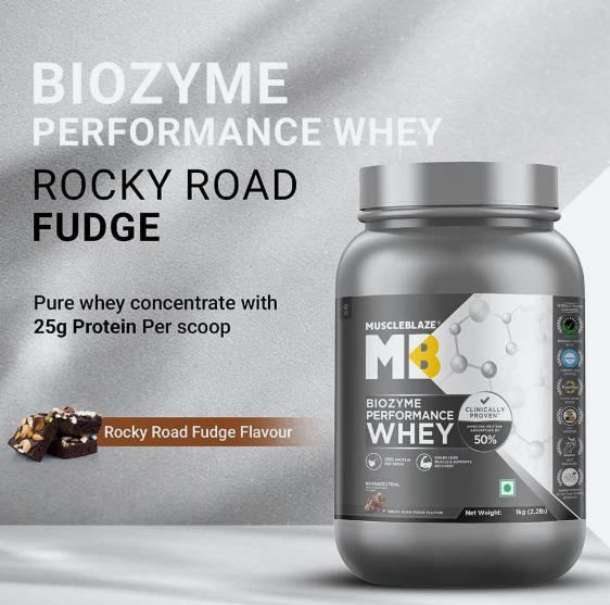 MuscleBlaze Biozyme Performance Whey I 1kg I Rocky Road Fudge