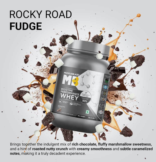 MuscleBlaze Biozyme Performance Whey I 1kg I Rocky Road Fudge