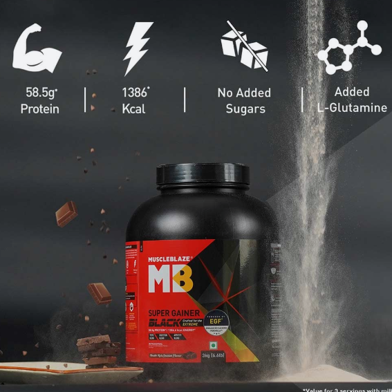 MuscleBlaze Super Gainer Black I 3kg I Double Rich Chocolate