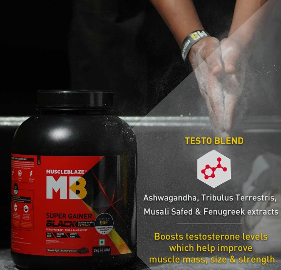 MuscleBlaze Super Gainer Black I 3kg I Double Rich Chocolate