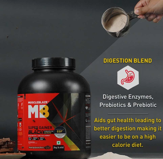 MuscleBlaze Super Gainer Black I 3kg I Double Rich Chocolate