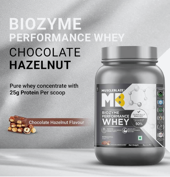 MuscleBlaze Biozyme Performance Whey I 1kg I Chocolate Hazelnut