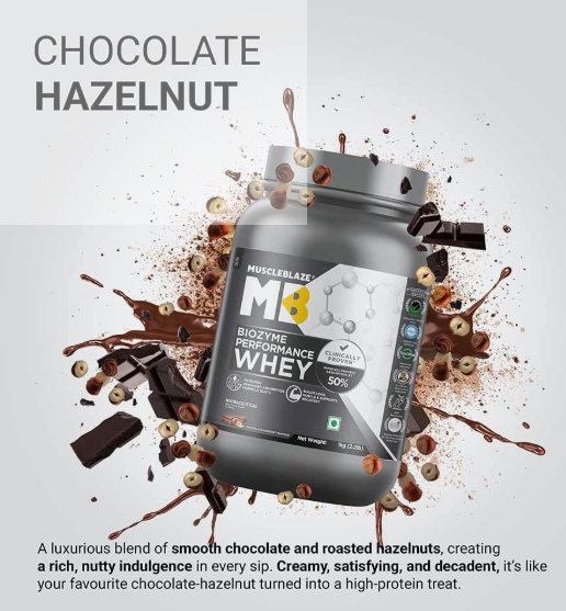 MuscleBlaze Biozyme Performance Whey I 1kg I Chocolate Hazelnut