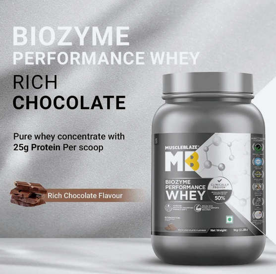 MuscleBlaze Biozyme Performance Whey I 1kg I Rich Chocolate