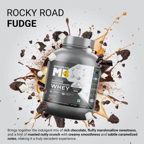 MuscleBlaze Biozyme Performance Whey I 2kg I Rocky Road Fudge