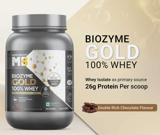 MuscleBlaze Biozyme Gold 100% Whey I 1kg I Double Rich Chocolate