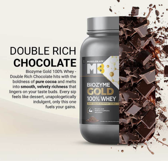 MuscleBlaze Biozyme Gold 100% Whey I 1kg I Double Rich Chocolate