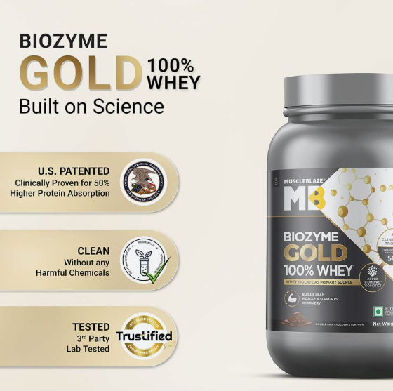 MuscleBlaze Biozyme Gold 100% Whey I 1kg I Double Rich Chocolate