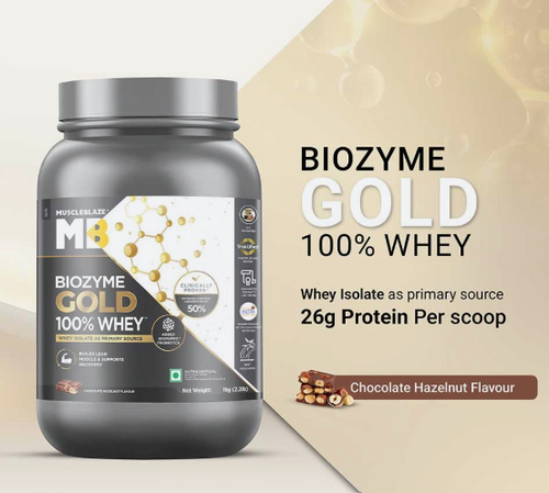 MuscleBlaze Biozyme Gold 100% Whey I 1kg I Chocolate Hazelnut