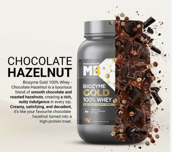 MuscleBlaze Biozyme Gold 100% Whey I 1kg I Chocolate Hazelnut