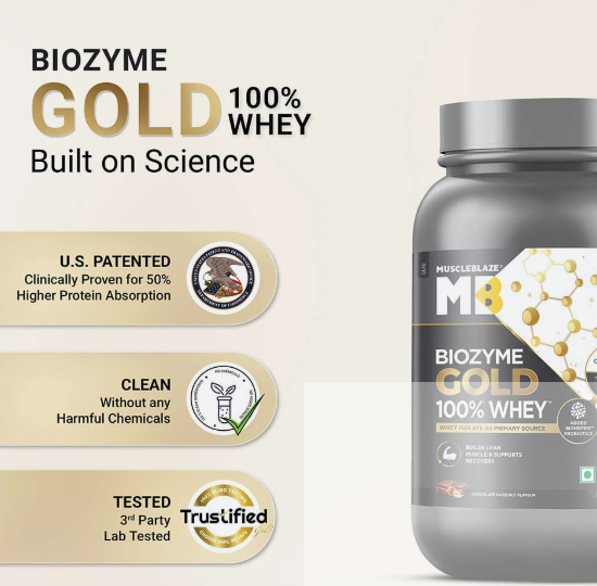 MuscleBlaze Biozyme Gold 100% Whey I 1kg I Chocolate Hazelnut