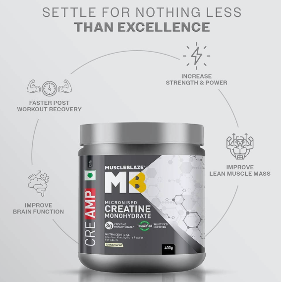 MuscleBlaze Creatine Monohydrate CreAMP I 400g I Unflavoured