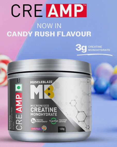MuscleBlaze Creatine Monohydrate CreAMP I 120g I Candy Rush