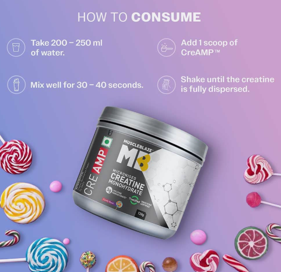 MuscleBlaze Creatine Monohydrate CreAMP I 120g I Candy Rush