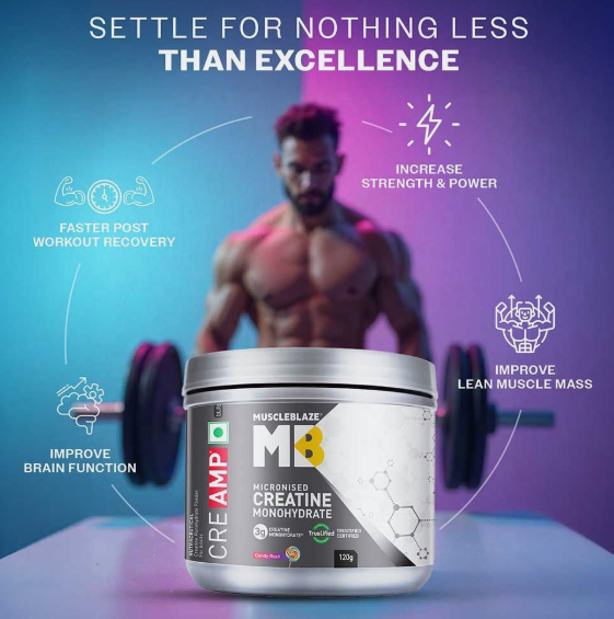 MuscleBlaze Creatine Monohydrate CreAMP I 120g I Candy Rush