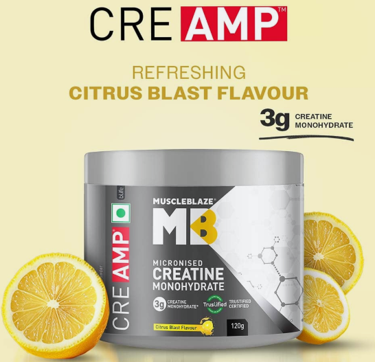 MuscleBlaze Creatine Monohydrate CreAMP I 120g I Citrus Blast