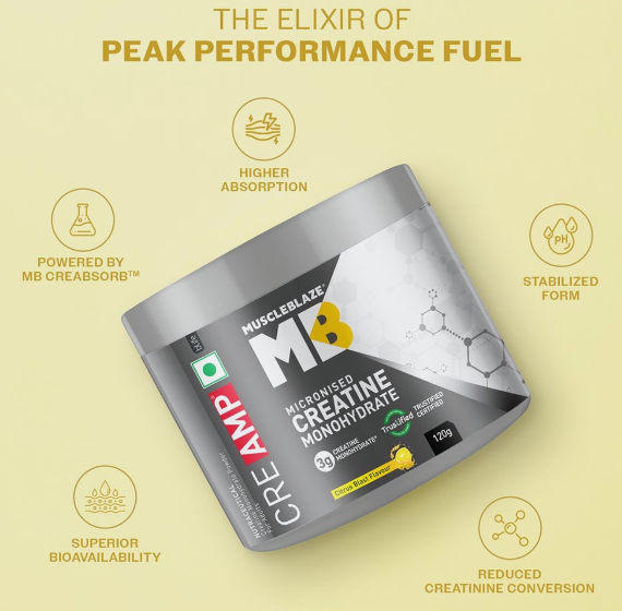 MuscleBlaze Creatine Monohydrate CreAMP I 120g I Citrus Blast