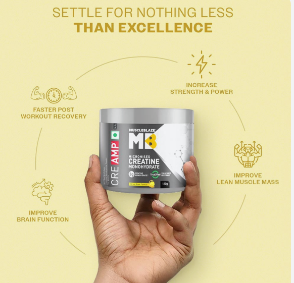 MuscleBlaze Creatine Monohydrate CreAMP I 120g I Citrus Blast