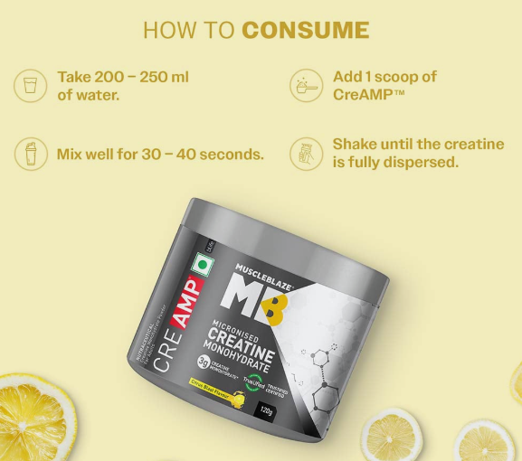 MuscleBlaze Creatine Monohydrate CreAMP I 120g I Citrus Blast