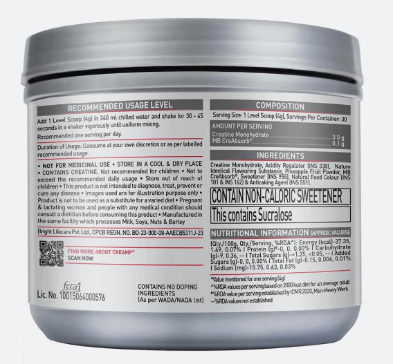MuscleBlaze Creatine Monohydrate CreAMP I 120g I Citrus Blast