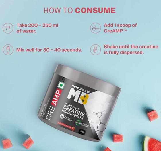 MuscleBlaze Creatine Monohydrate CreAMP I 120g I Watermelon Kool Aid