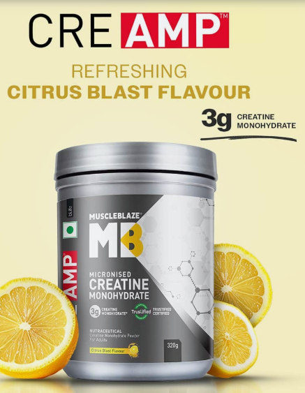 MuscleBlaze Creatine Monohydrate CreAMP I 320g I Citrus Blast