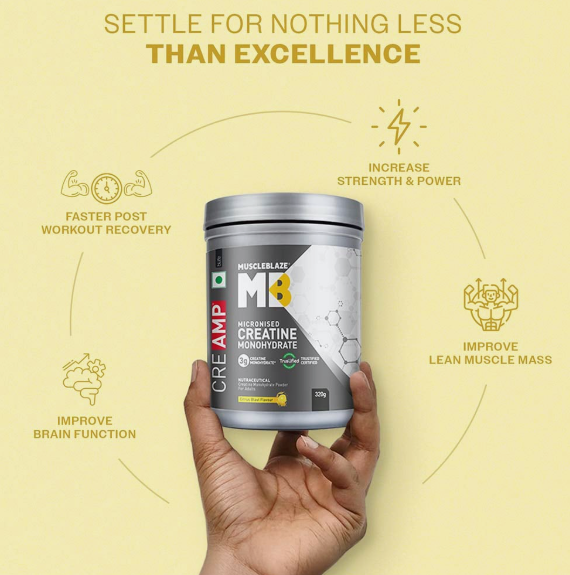 MuscleBlaze Creatine Monohydrate CreAMP I 320g I Citrus Blast