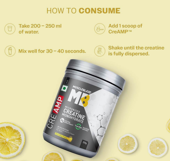 MuscleBlaze Creatine Monohydrate CreAMP I 320g I Citrus Blast