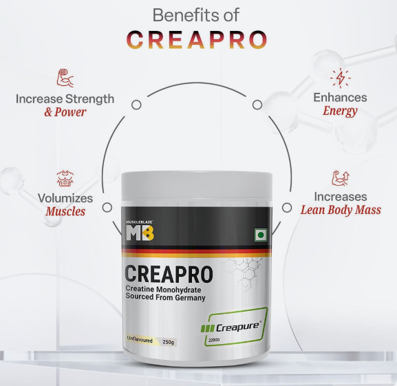 MuscleBlaze CreaPRO Creatine with Creapure® Powder from Germany I 100g I Unflavoured