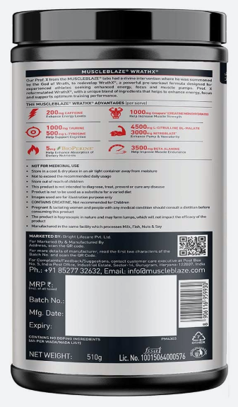 MuscleBlaze Pre-Workout WrathX I 510g I Fruit Puch
