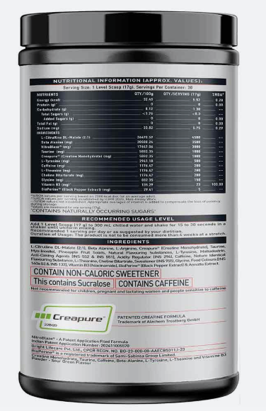 MuscleBlaze Pre-Workout WrathX I 510g I Sour Green