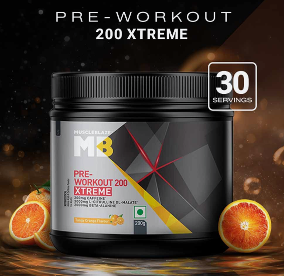 MuscleBlaze Pre-Workout 200 Xtreme I 200g I Tangy Orange