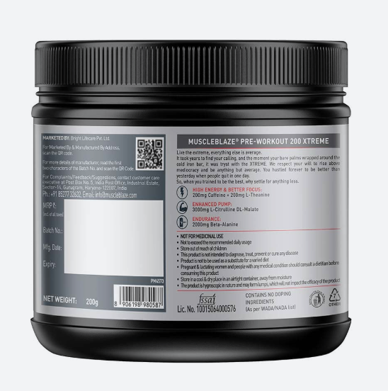 MuscleBlaze Pre-Workout 200 Xtreme I 200g I Tangy Orange