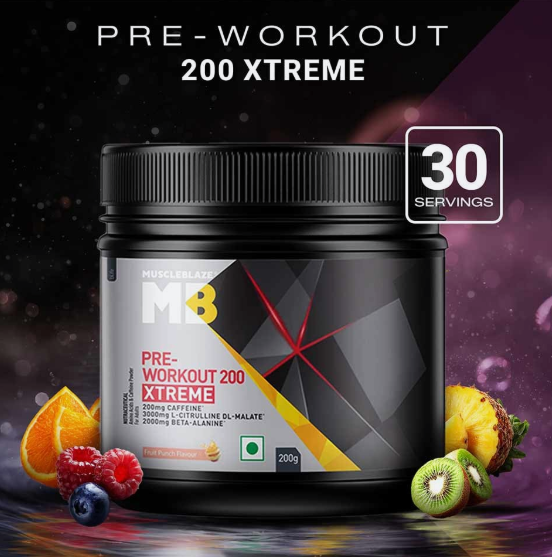 MuscleBlaze Pre-Workout 200 Xtreme I 200g I Fruit Punch