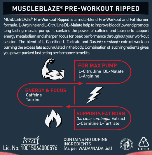 MuscleBlaze Pre-Workout Ripped I 250g I Green Apple