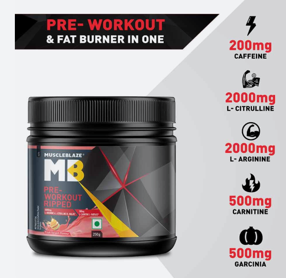 MuscleBlaze Pre-Workout Ripped I 250g I Green Apple
