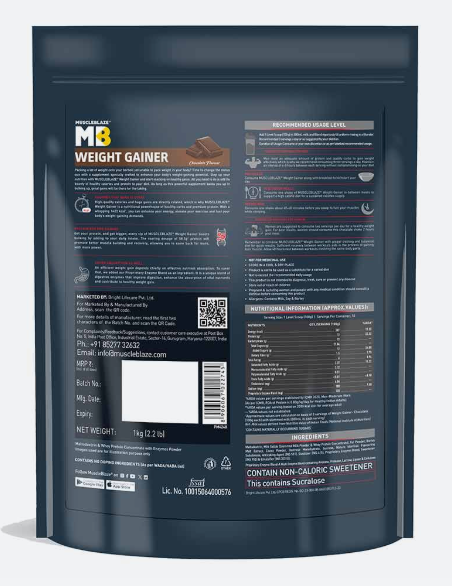 MuscleBlaze Mass Gainer XXL with Added Digezyme I 1kg I Chocolate