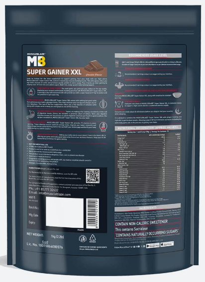 MuscleBlaze Super Gainer XXL Weight Gainer I 1kg I Chocolate