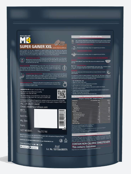 MuscleBlaze Super Gainer XXL Weight Gainer I 1kg I Cookie & Cream