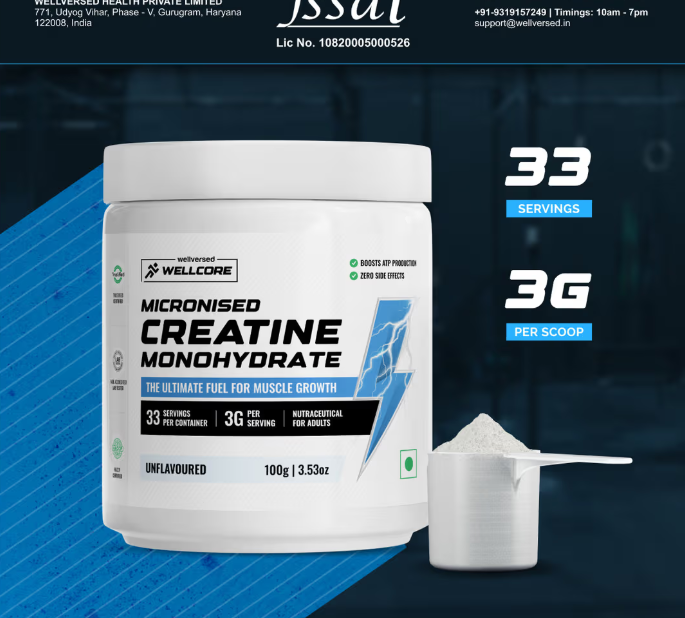 Wellcore Pure Micronised Creatine Monohydrate I 100g I Unflavoured